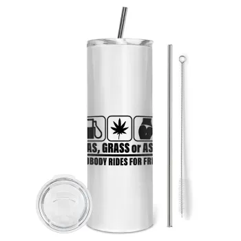 Gas, Grass or Ass, Tumbler ποτήρι θερμό από ανοξείδωτο ατσάλι 600ml, με μεταλλικό καλαμάκι & βούρτσα καθαρισμού