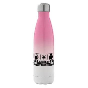 Gas, Grass or Ass, Μεταλλικό παγούρι θερμός Ροζ/Λευκό (Stainless steel), διπλού τοιχώματος, 500ml