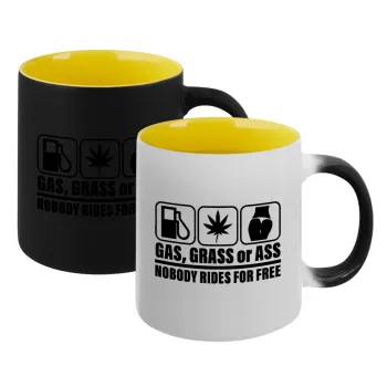 Gas, Grass or Ass, Κούπα Μαγική εσωτερικό κίτρινη, κεραμική 330ml που αλλάζει χρώμα με το ζεστό ρόφημα