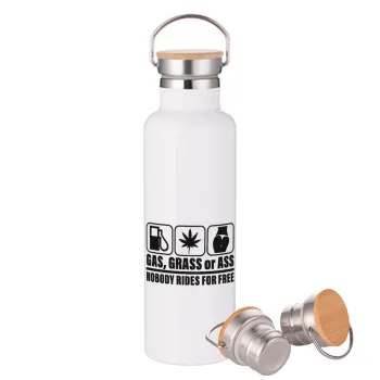 Gas, Grass or Ass, Stainless steel White with wooden lid (bamboo), double wall, 750ml