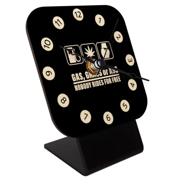 Gas, Grass or Ass, Quartz Table clock in natural wood (10cm)