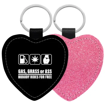 Gas, Grass or Ass, Μπρελόκ PU δερμάτινο glitter καρδιά ΡΟΖ