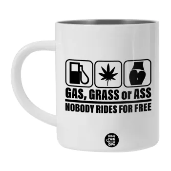 Gas, Grass or Ass, Λευκή Ανοξείδωτη Μεταλλική Κούπα 450ml - Διπλού Τοιχώματος 