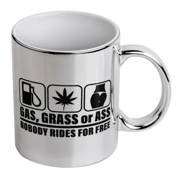 Gas, Grass or Ass, Κούπα κεραμική, ασημένια καθρέπτης, 330ml