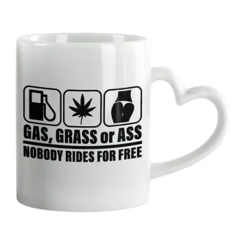 Gas, Grass or Ass, Κούπα καρδιά χερούλι λευκή, κεραμική, 330ml