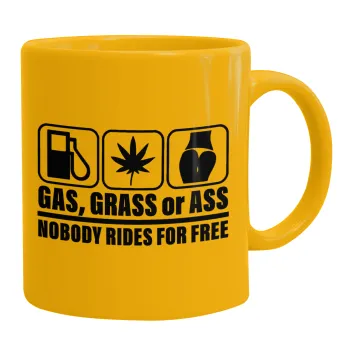 Gas, Grass or Ass, Ceramic coffee mug yellow, 330ml