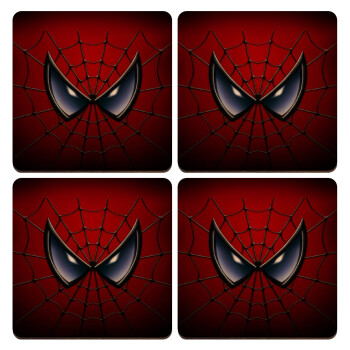 Spiderman mask, ΣΕΤ x4 Σουβέρ ξύλινα τετράγωνα plywood (9cm)