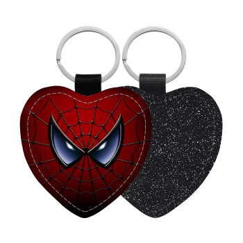 Spiderman mask, Μπρελόκ PU δερμάτινο glitter καρδιά ΜΑΥΡΟ