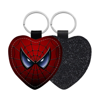 Spiderman mask, Μπρελόκ PU δερμάτινο glitter καρδιά ΜΑΥΡΟ