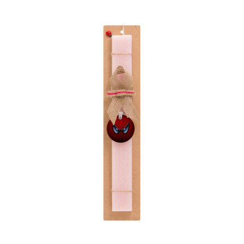 Spiderman mask, Πασχαλινό Σετ, ξύλινο μπρελόκ & πασχαλινή λαμπάδα αρωματική πλακέ (30cm) (ΡΟΖ)