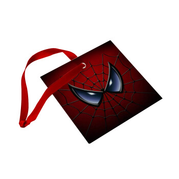 Spiderman mask, Χριστουγεννιάτικο στολίδι γυάλινο τετράγωνο 9x9cm