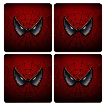 Spiderman mask, ΣΕΤ x4 Σουβέρ ξύλινα τετράγωνα plywood (9cm)