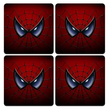 Spiderman mask, ΣΕΤ 4 Σουβέρ ξύλινα τετράγωνα (9cm)