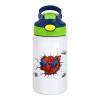 Spiderman wall, Children's hot water bottle, stainless steel, with safety straw, green, blue (350ml)