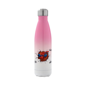 Spiderman wall, Metal mug thermos Pink/White (Stainless steel), double wall, 500ml