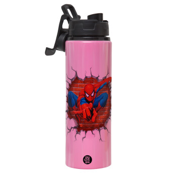Spiderman wall, Metallic water bottle with safety lid, 850ml aluminum