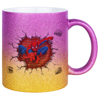 Spiderman wall, Κούπα Χρυσή/Ροζ Glitter, κεραμική, 330ml