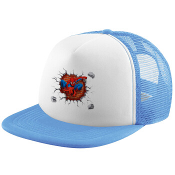 Spiderman wall, Καπέλο Soft Trucker με Δίχτυ Γαλάζιο/Λευκό