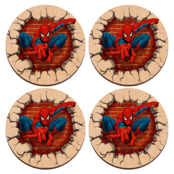 Spiderman wall, ΣΕΤ x4 Σουβέρ ξύλινα στρογγυλά plywood (9cm)