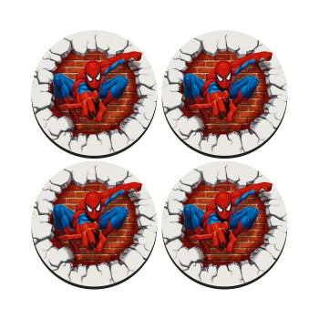 Spiderman wall, ΣΕΤ 4 Σουβέρ ξύλινα στρογγυλά (9cm)