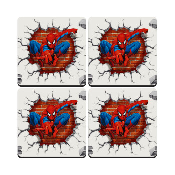 Spiderman wall, ΣΕΤ 4 Σουβέρ ξύλινα τετράγωνα (9cm)