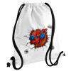 Spiderman wall, Τσάντα πλάτης πουγκί GYMBAG λευκή, με τσέπη (40x48cm) & χονδρά κορδόνια