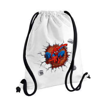 Spiderman wall, Backpack pouch GYMBAG white, with pocket (40x48cm) & thick cords