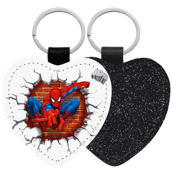 Spiderman wall, Μπρελόκ PU δερμάτινο glitter καρδιά ΜΑΥΡΟ