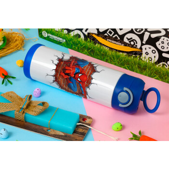Spiderman wall, Easter candle, Childrens hot water bottle, stainless steel, with safety straw, BLUE (500ml)
