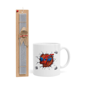 Spiderman wall, Easter Set, Ceramic Cup (330ml) & Easter aromatic flat candle (30cm) (GRAY)
