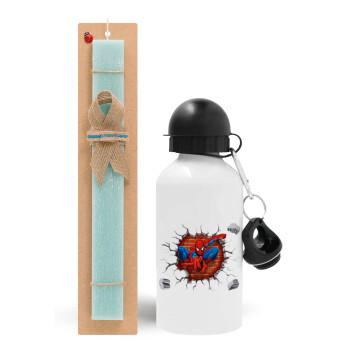 Spiderman wall, Easter Set, metallic aluminum water bottle (500ml) & scented flat candle (30cm) (TURQUOISE)