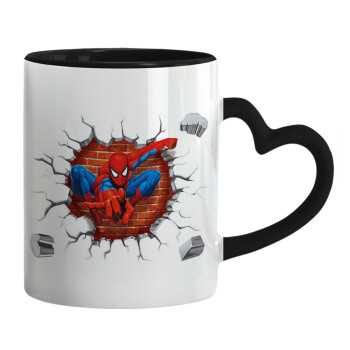 Spiderman wall, Mug heart black handle, ceramic, 330ml