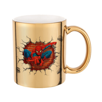 Spiderman wall, Mug ceramic, gold mirror, 330ml