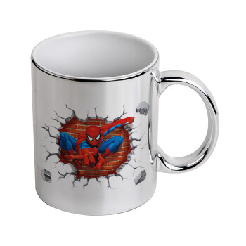 Spiderman wall, Mug ceramic, silver mirror, 330ml