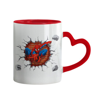 Spiderman wall, Mug heart red handle, ceramic, 330ml