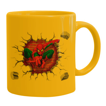 Spiderman wall, Ceramic coffee mug yellow, 330ml (1pcs)