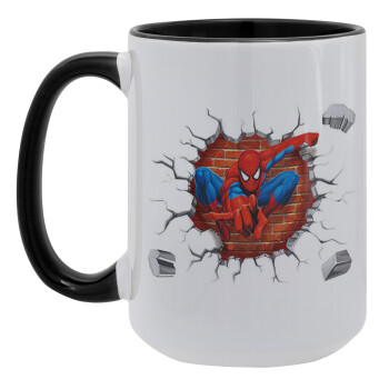 Spiderman wall, Κούπα Mega 15oz, κεραμική Μαύρη, 450ml