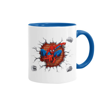Spiderman wall, Mug colored blue, ceramic, 330ml