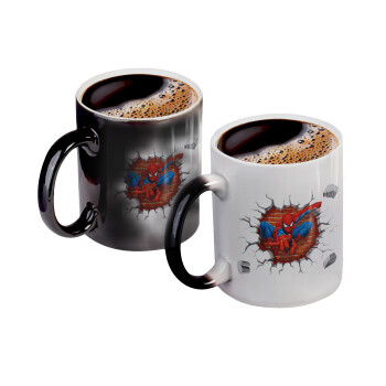 Spiderman wall, Color changing magic Mug, ceramic, 330ml when adding hot liquid inside, the black colour desappears (1 pcs)
