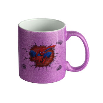 Spiderman wall, Κούπα Μωβ Glitter που γυαλίζει, κεραμική, 330ml