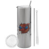 Tumbler stainless steel Silver 600ml, with metal straw & cleaning brush