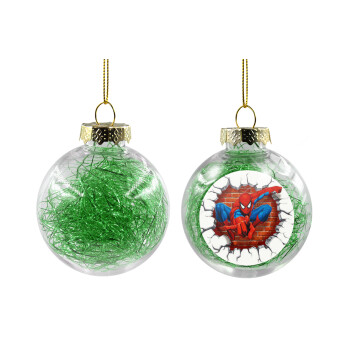 Spiderman wall, Χριστουγεννιάτικη μπάλα δένδρου διάφανη με πράσινο γέμισμα 8cm