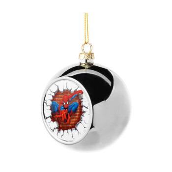 Spiderman wall, Στολίδι Χριστουγεννιάτικη μπάλα δένδρου Ασημένια 8cm
