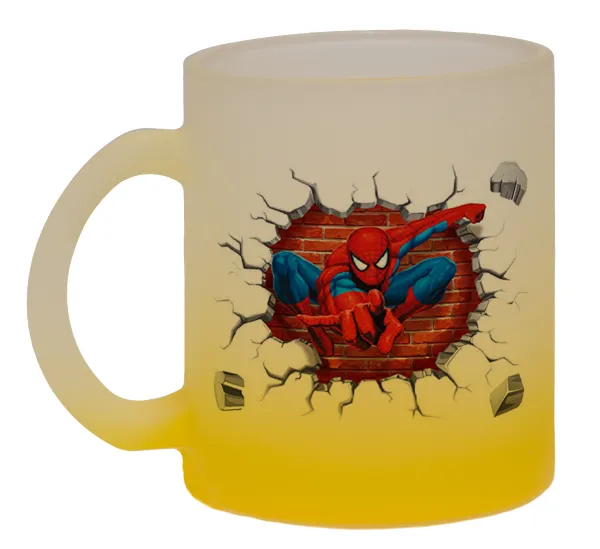 Spiderman wall — Two-tone glass mug with matte yellow base, 330ml