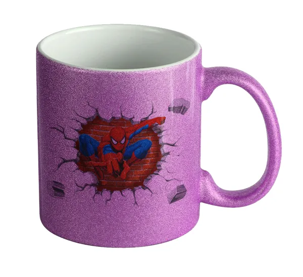 Spiderman wall — Κούπα Μωβ Glitter που γυαλίζει, κεραμική, 330ml