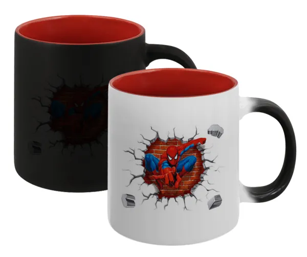 Spiderman wall — Magic mug with red interior, ceramic, 330ml, changes colour with hot drinks