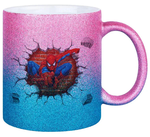 Spiderman wall — Gold/blue glitter mug, ceramic, 330ml