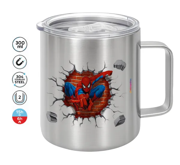 Spiderman wall — Double-walled stainless steel mug 300ml with temperature-retaining lid