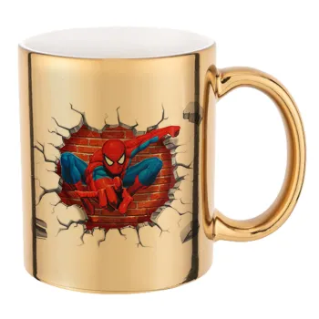 Spiderman wall, Mug ceramic, gold mirror, 330ml