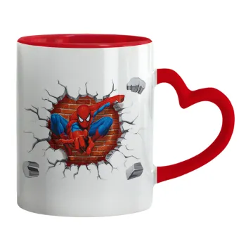 Spiderman wall, Mug heart red handle, ceramic, 330ml